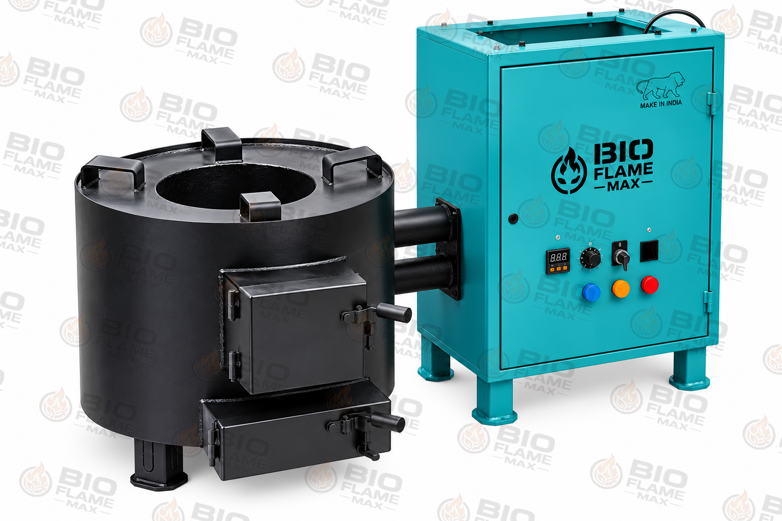 BIOFLAMEMAX® Pellet + Wood Stove — Commercial Smokeless Biomass Wood Stove Heavy Duty Wood Chulha for Hotel & Catering